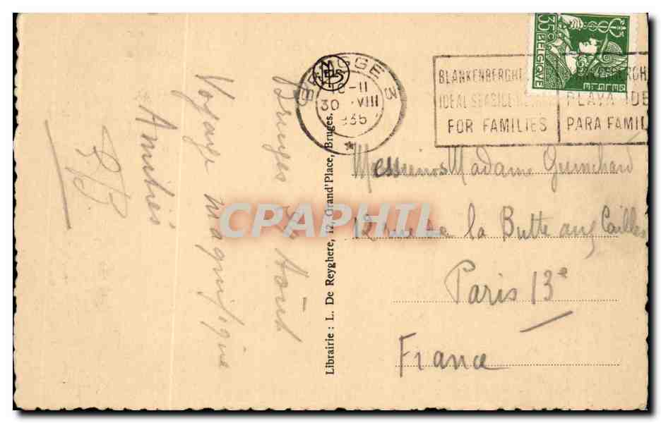 CPA Bruges Nouvelle poste et monument Breydel et de Coninck — Rückseite