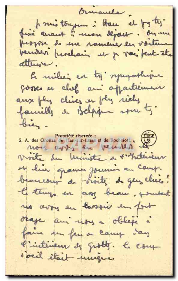 CPA Belgique Grottes de Han La salle des scarabees — Rückseite