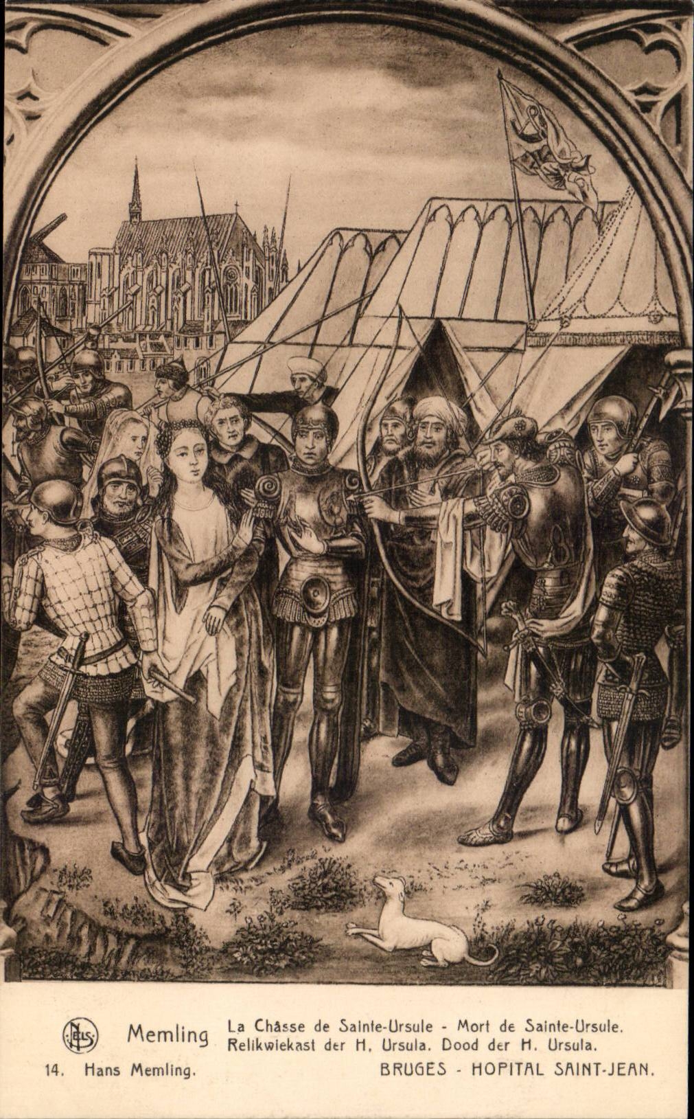 La Chasse de Sainte-Ursule — Mort de Sainte-Ursule — Hans Memling, série 14, éditeur NLS, Bruges - Hôpital Saint-Jean