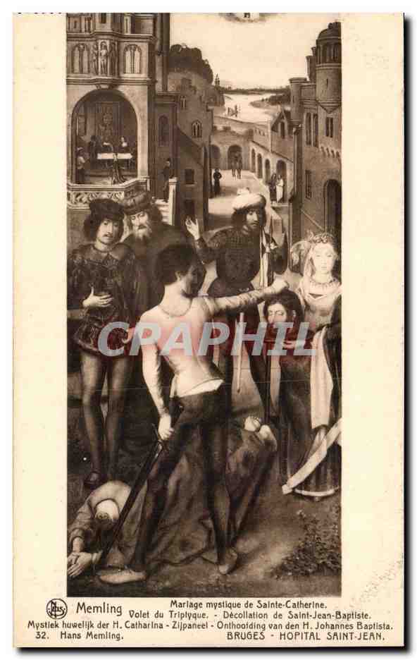 CPA Belgique Memling Mariage mystique de Sainte Catherine Volet du triptyque Decollation de Saint Jean Baptiste Bruges