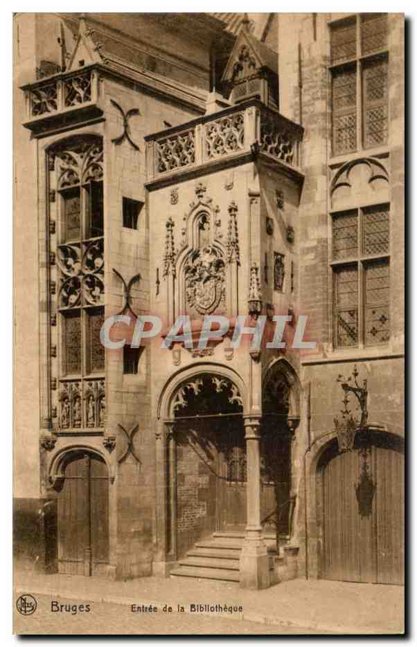 CPA Belgique Bruges Entree de la bibliotheque library
