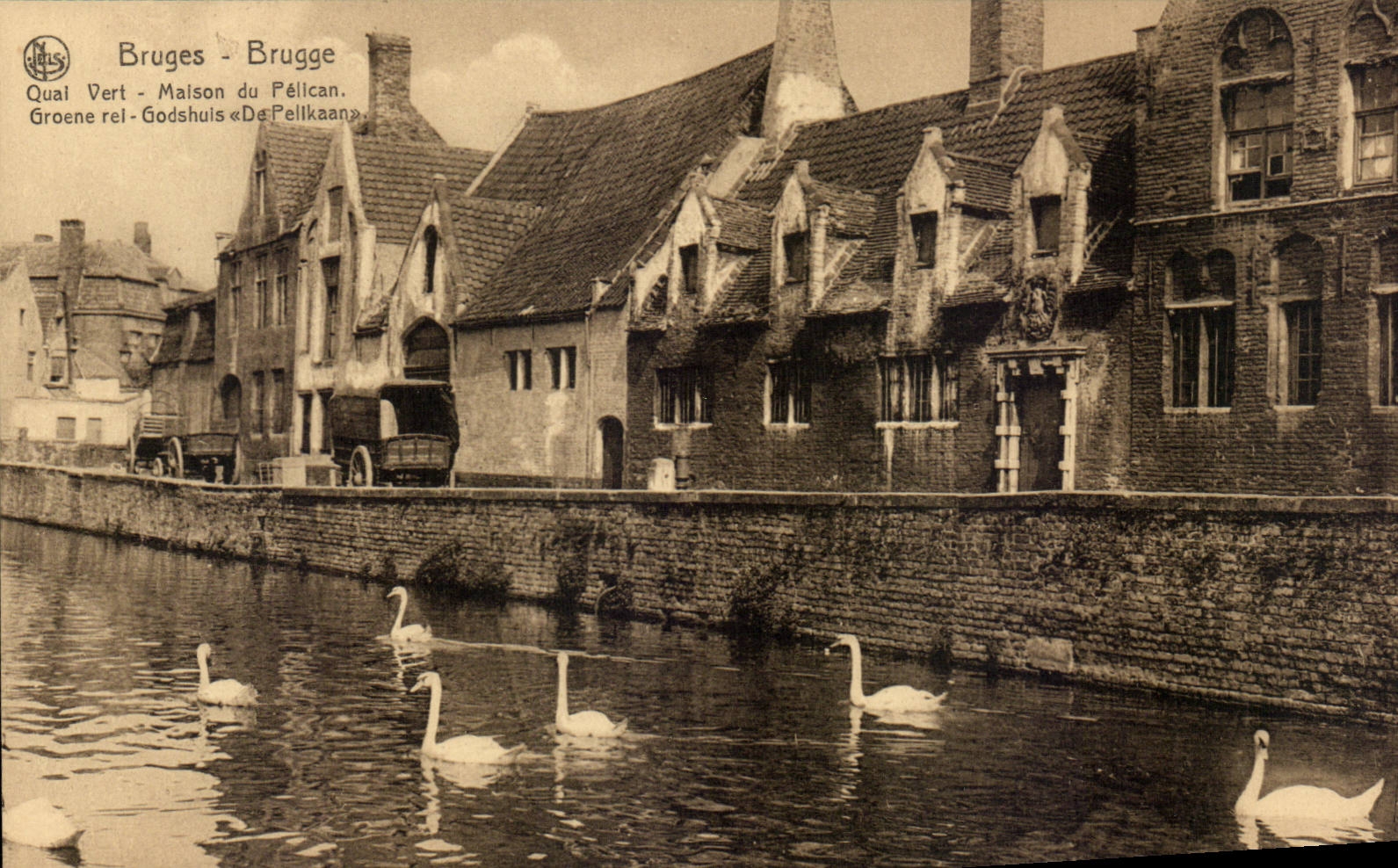 CPA Belgique Bruges Quai Vert Maison du pelican