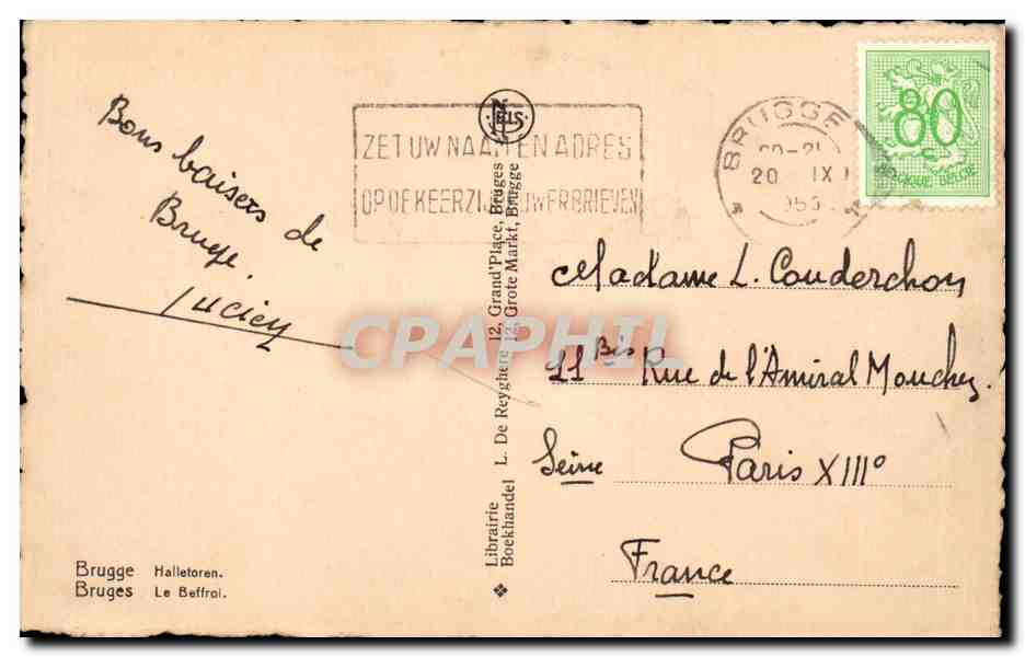 CPA Belgique Bruges Le beffroi — Back