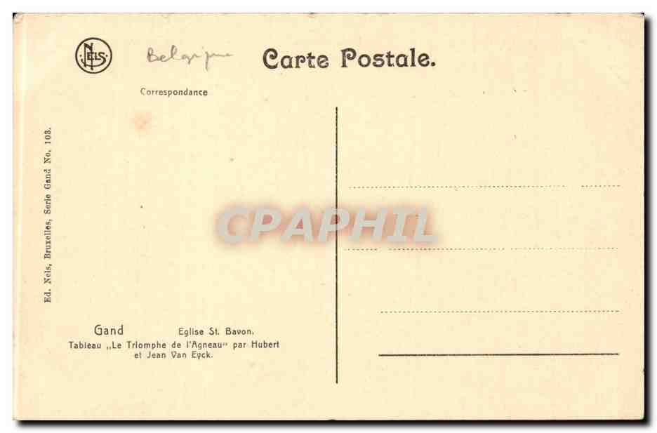 Das Lamm — Kirche Saint-Bavon — Gent — Ed. Nels, Brüssel, Serie Gent, Nr. 108 — Rückseite