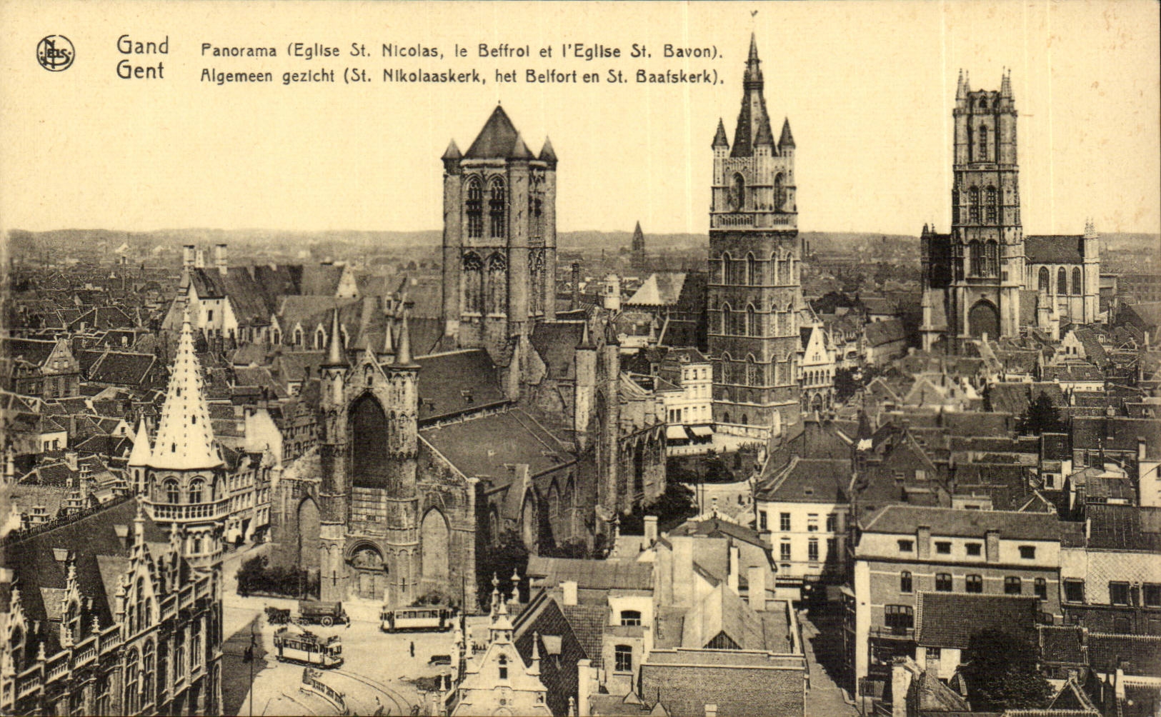 Gand - Panorama (St. Nikolaus Kirche, der Glockenturm und St. Bavon Kirche)