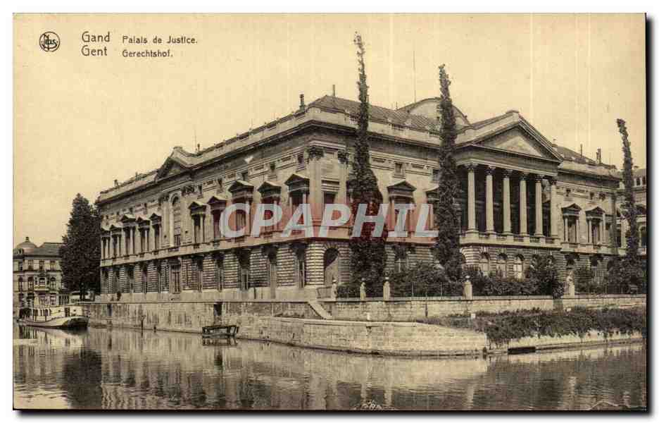 Palais de Justice à Gand — vue du bâtiment avec canal — éditeur Thill, Bruxelles, n° 24
