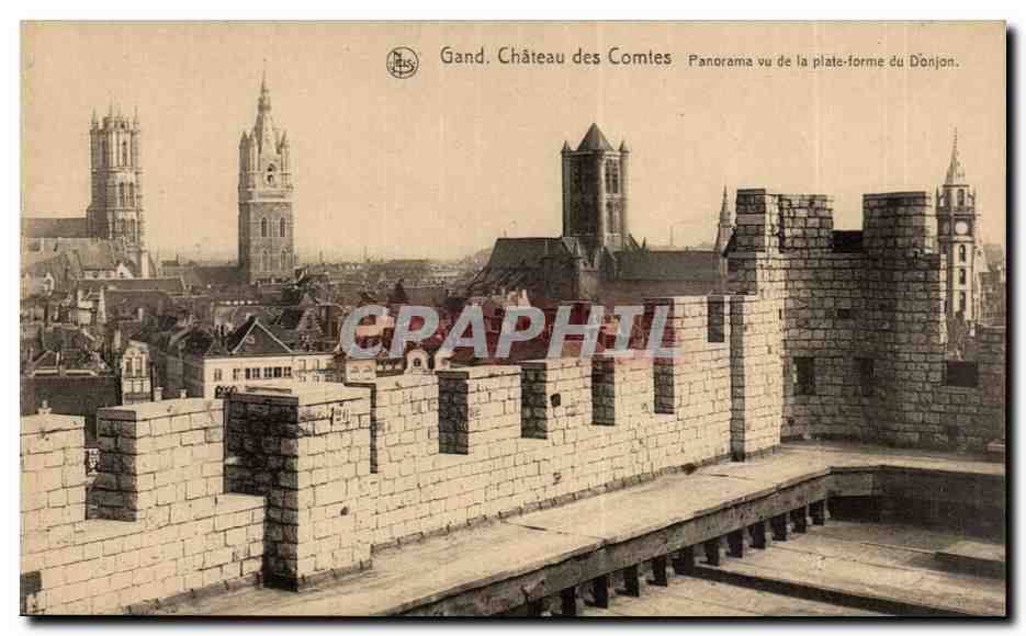 Gand, Château des Comtes — Panorama vu de la plate-forme du Donjon — NELS, Bruxelles