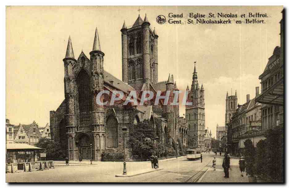 CPA Gand Eglise St Nicolas et beffroi 