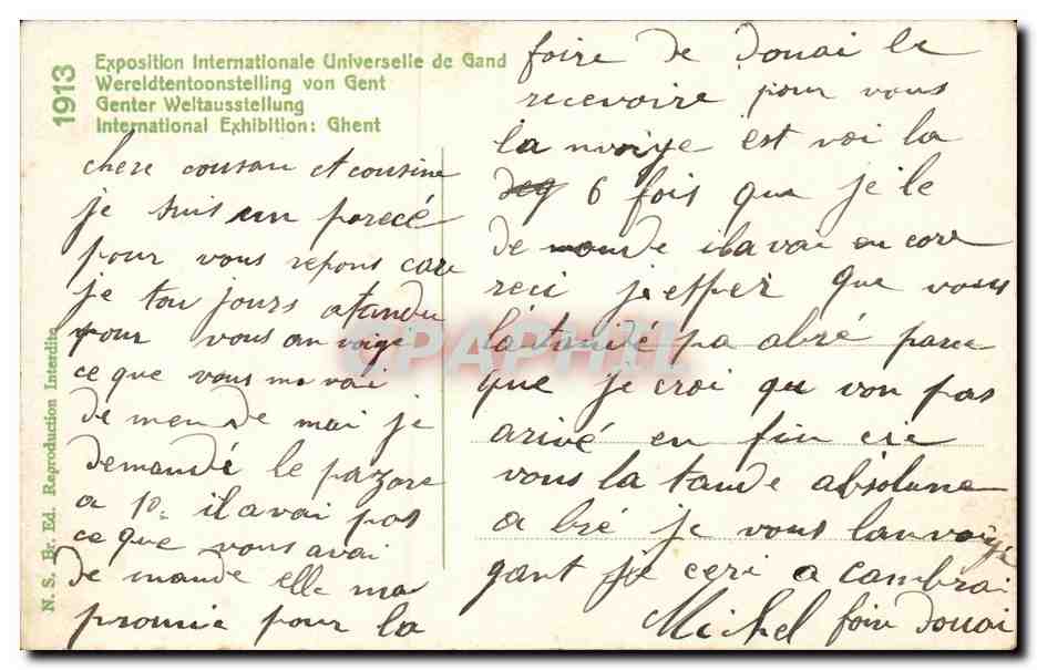 CPA Gand 1913 Cour d'honneur avec les sections anglaise et francaise  — Rückseite