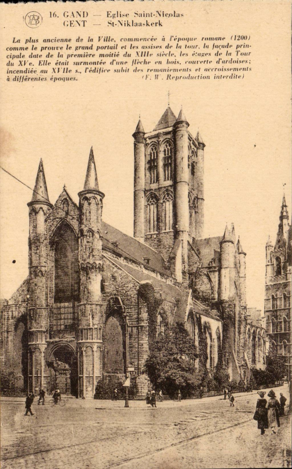 Gand — Église Saint-Nicolas — Éditeur F. Waisbacher, Bruxelles
