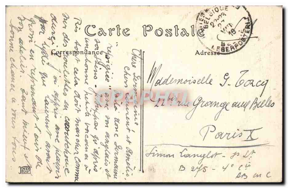 CPA Belgique Ypres Les halles — Rückseite