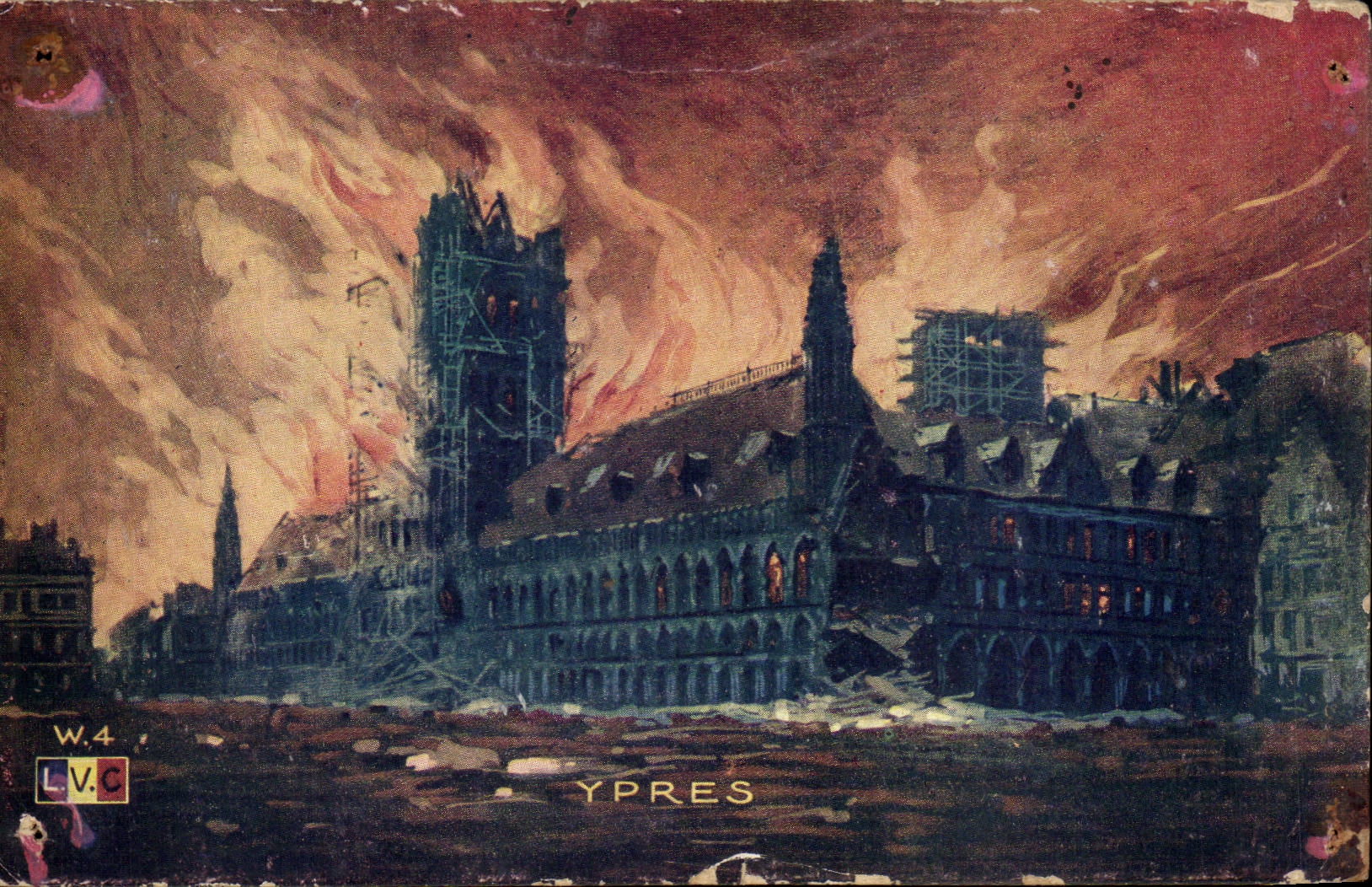 CPA Belgique Ypres sous les flammes