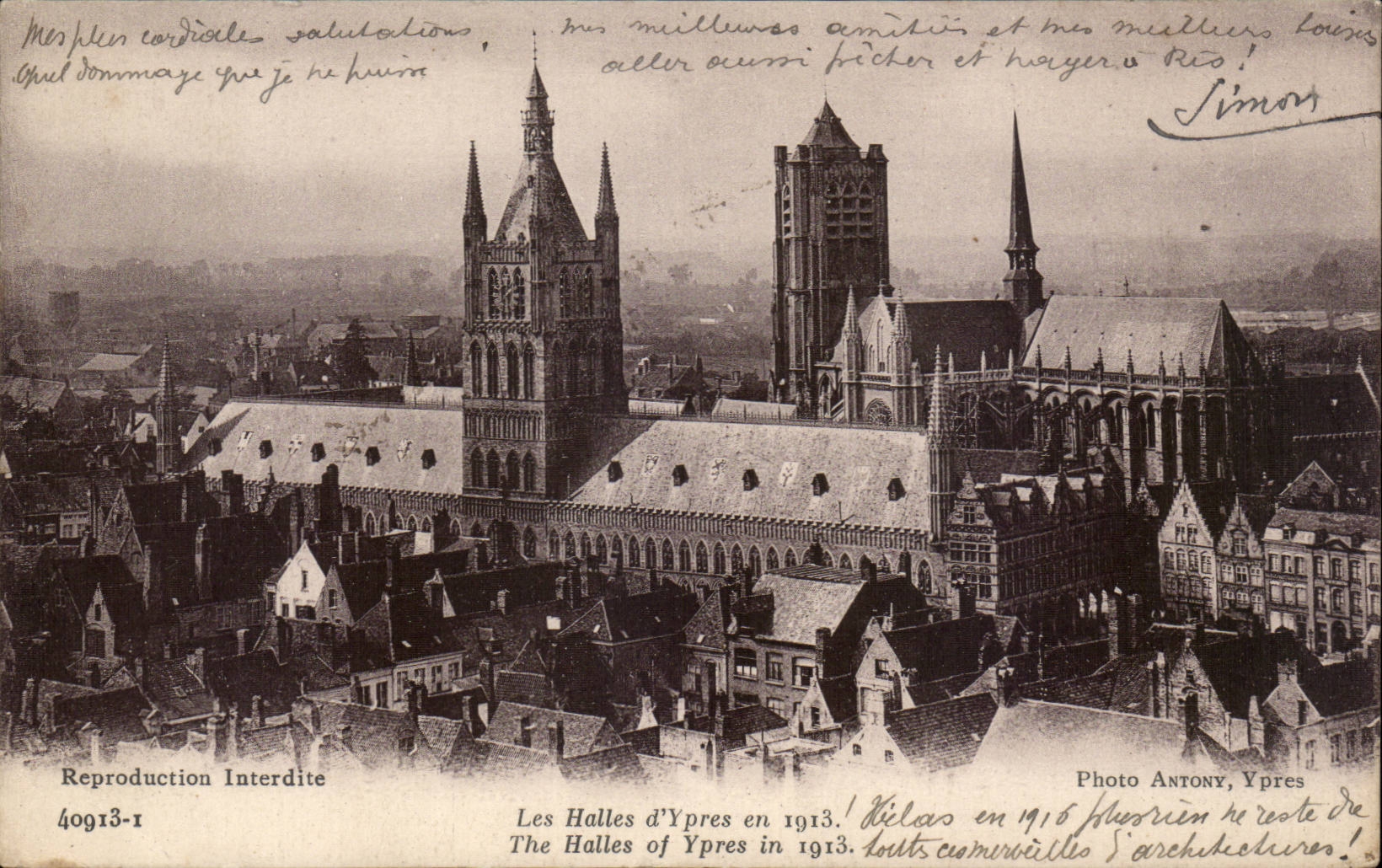 CPA Belgique Ypres Les halles en 1913