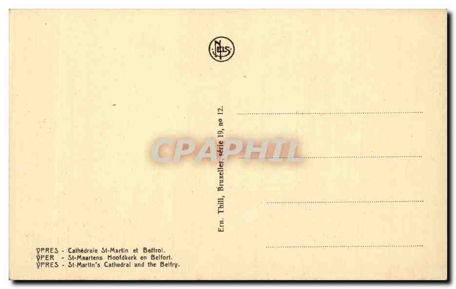 CPA Belgique Ypres Cathedrale St Martin et beffroi — Rückseite