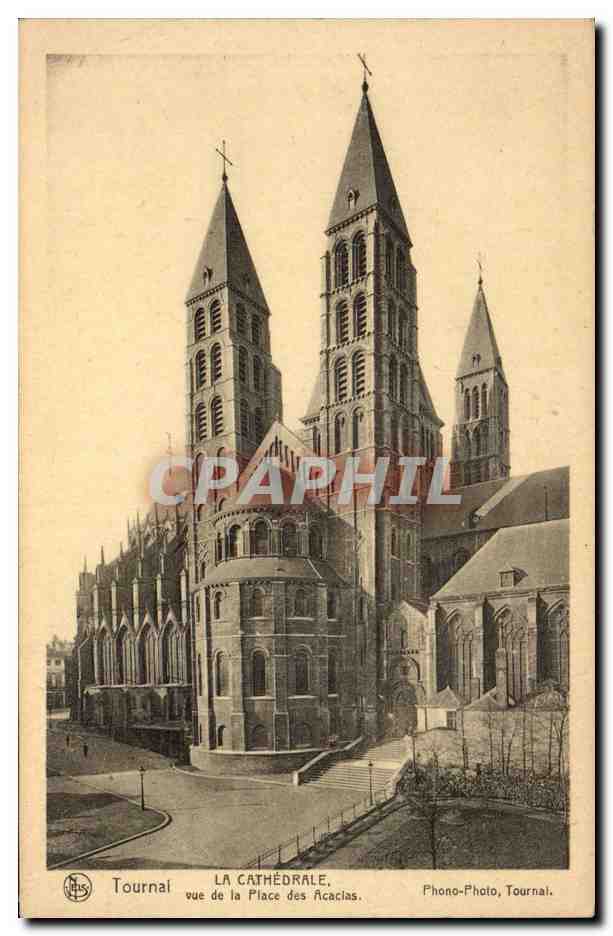 CPA Belgique Tournai la cathedrale vue de la place des Acacias
