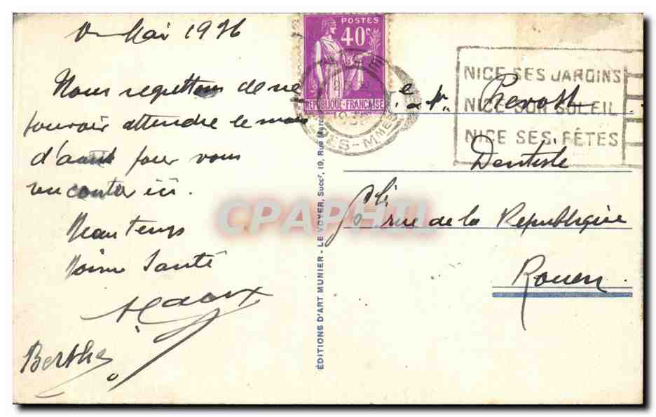 CPA Nice Promenade des anglais et les hotels — Verso