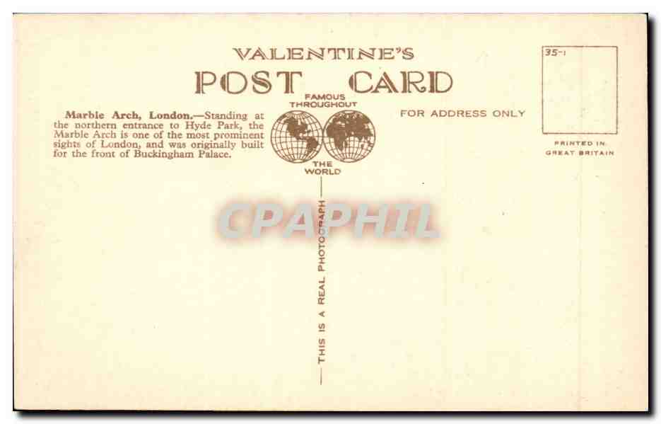 CPA Great Britain Londres London Marble Arch — Rückseite
