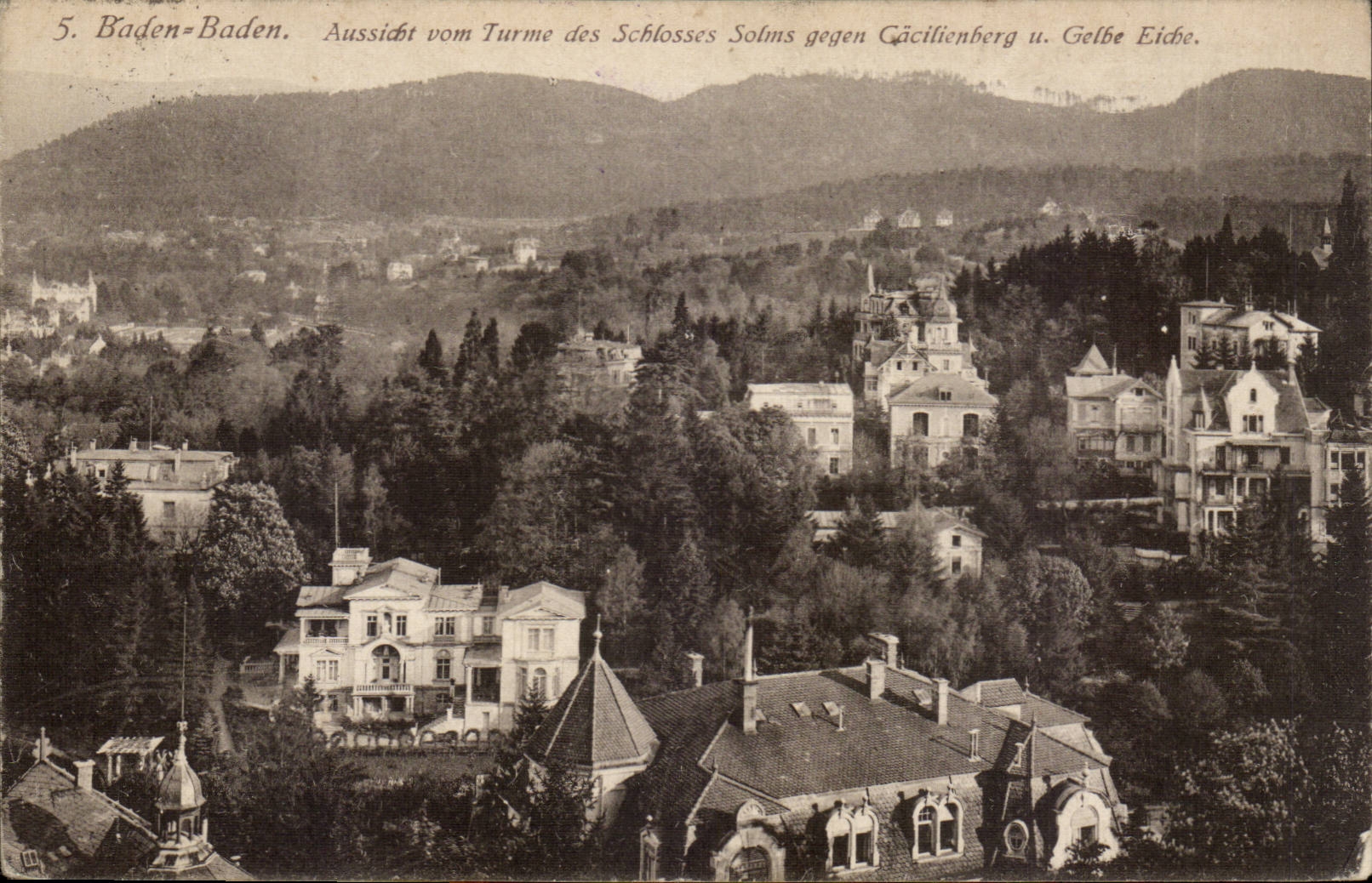 CPA Baden Baden Aussicht vom Turme des Schlosses Solms gegen Gacillienberg u Gelbe Eiche
