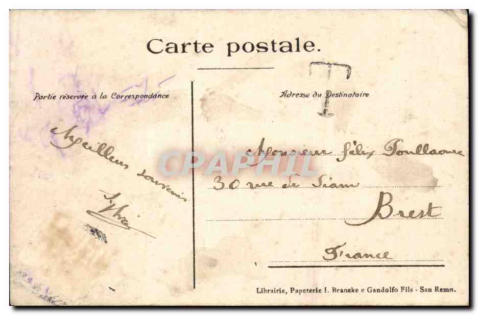 CPA Italie Italia San Remo La promenade — Rückseite