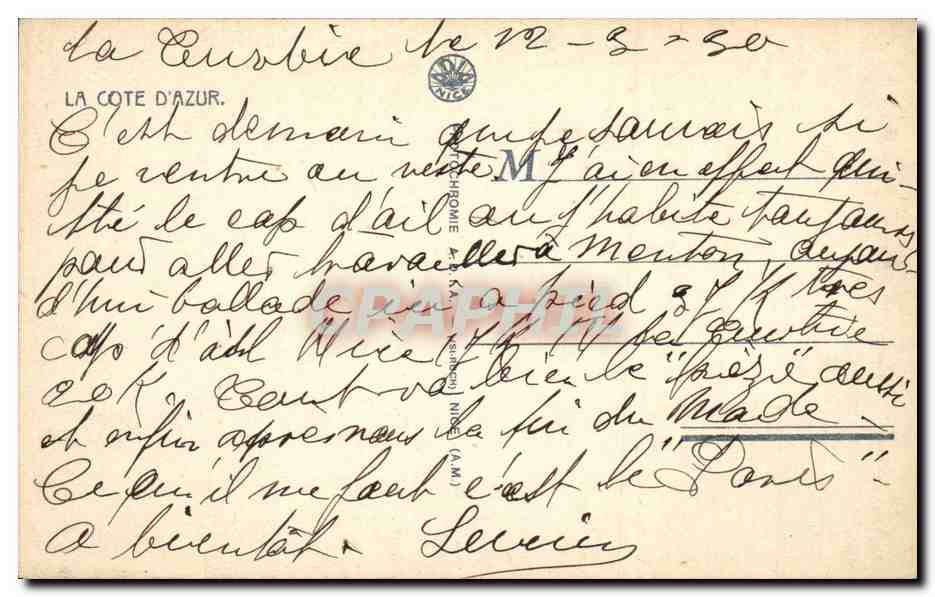 La Turbie (A.M.) — Vista sulla Principessa di Monaco — Le sue Piante Esotiche — Alt. 500 m — Verso