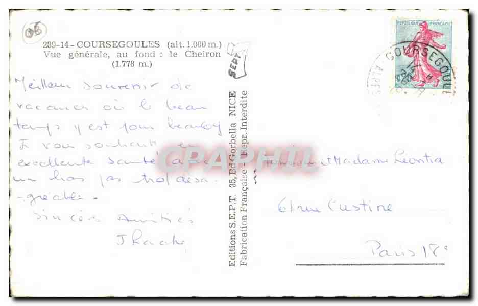 CPSM Coursegoules Vue generale Au fond Le Cheiron — Rückseite
