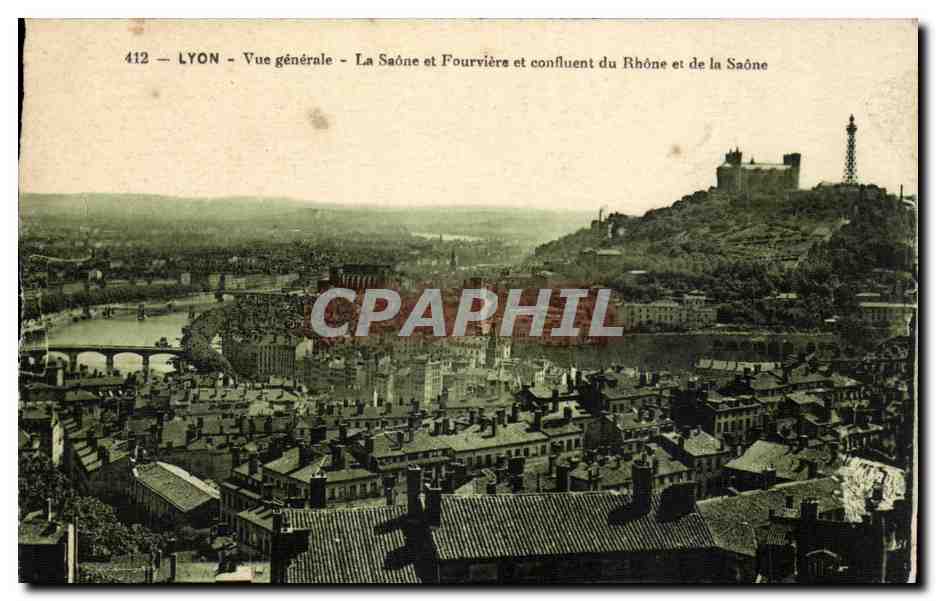 CPA Lyon Vue generale La saone et Fourviere et confluent du Rhone et de la Saone