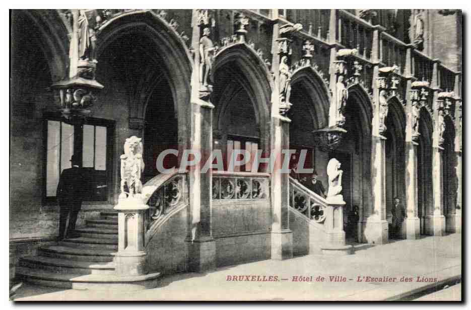 CPA Bruxelles Hotel de ville L'escalier des lions