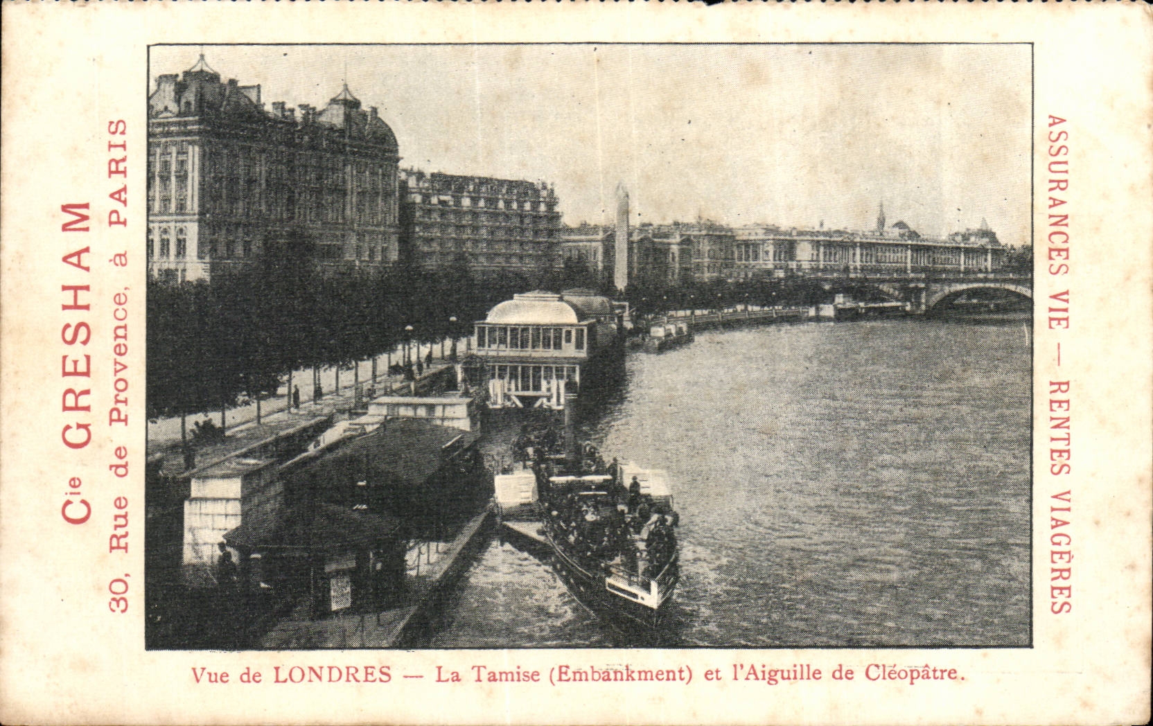 Great BRitain London la Tamise Embankment et l'aiguille de Cleopatre