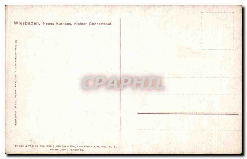 Wiesbaden, Neues Kurhaus, Kleiner Concertsaal — Originalaufnahme G. H. Schiffer, Frankfurt a.M., n° 5 — Reverso