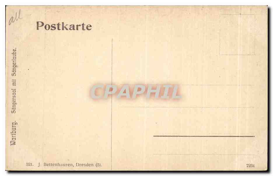 CPA Wartburg Sangersaal mit Sangerlaube — Rückseite