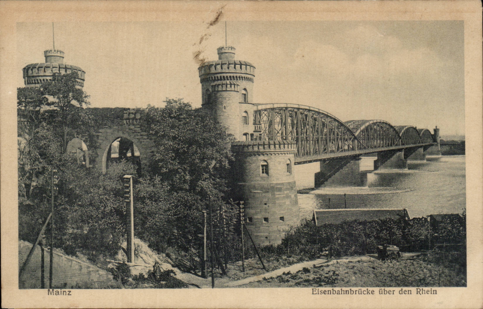 CPA Mainz am Rhein Eisenbahnbrucke uber den Rhein