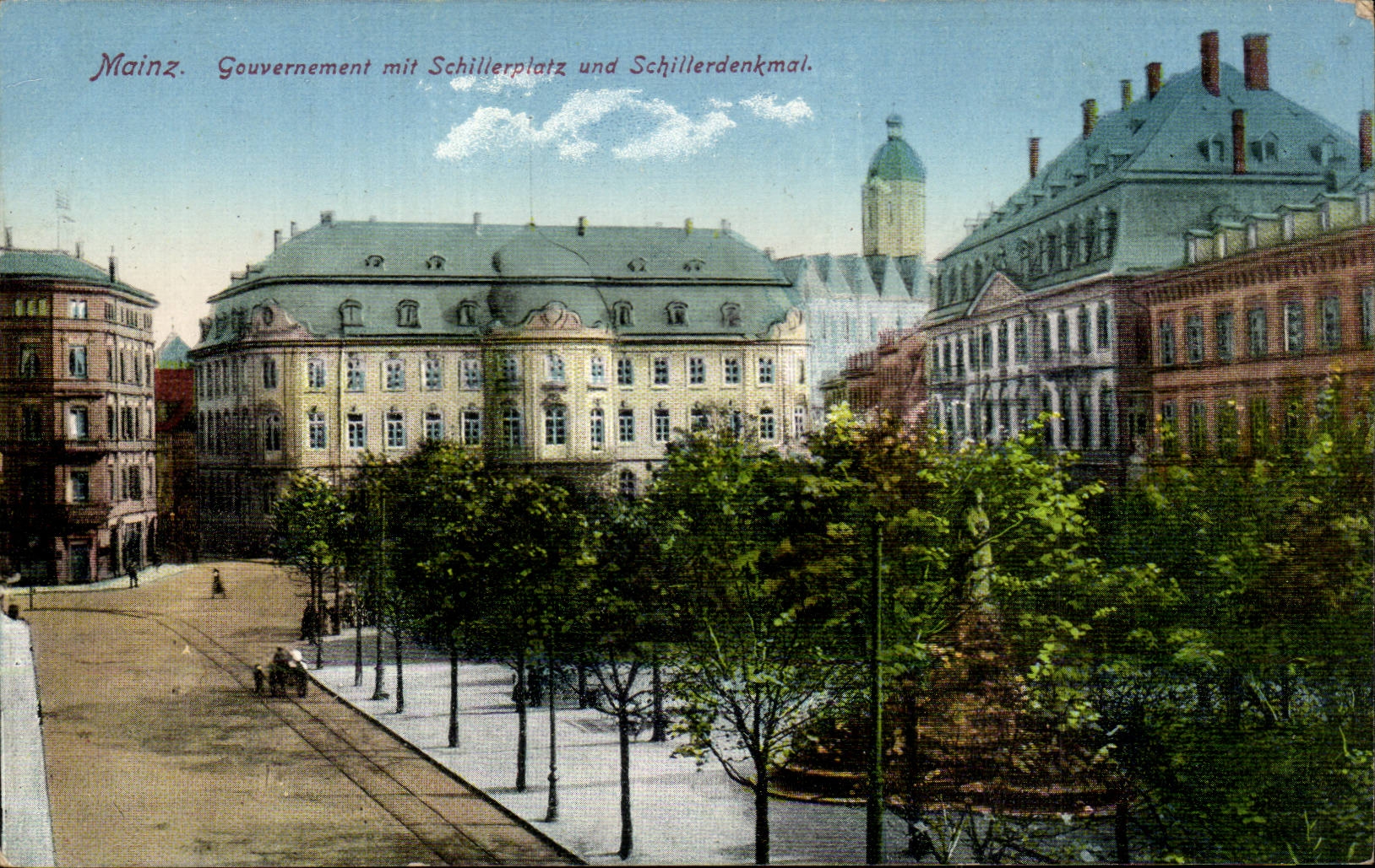 Mainz. Gouvernement mit Schillerplatz und Schillerdenkmal — éditeur Ludwig Feist, 6195, Mainz