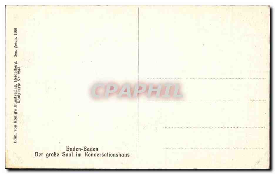 CPA Baden Baden Der grosse Sall im Konvesationshaus — Rückseite