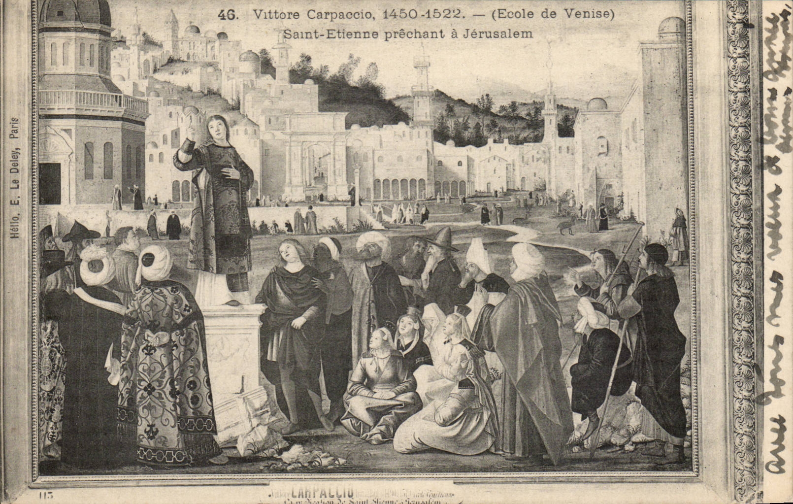Italie Italia CPA Vittore Carpaccio Ecole de Venise Saint Etienne prechant a Jerusalem 