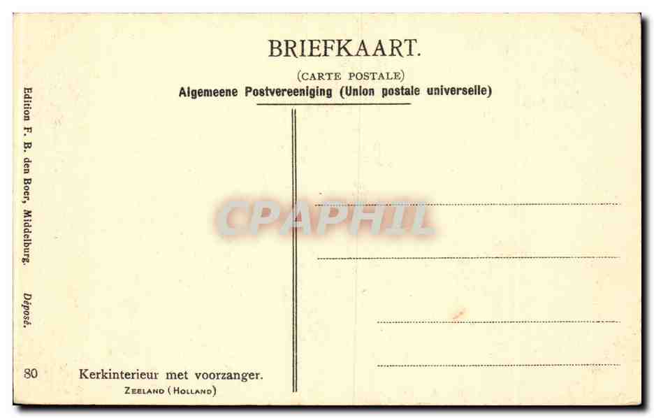 CPA pays Bas Kerkinterieur met voorzanger — Rückseite