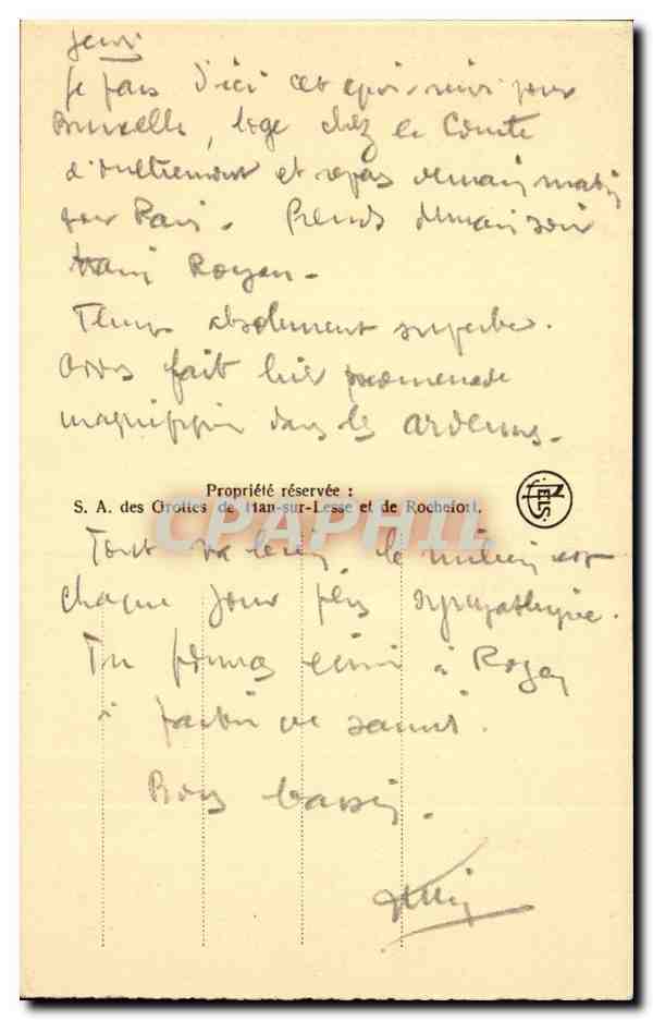 CPA Belgique GRottes de Han La salle d'armes Reapparition de la lesse — Rückseite