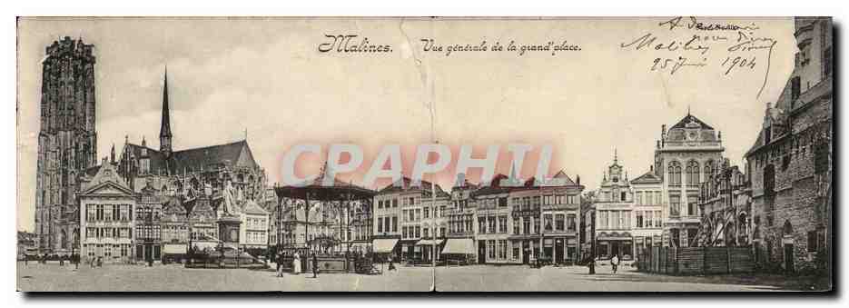 Belgique Malines CPA Vue generale de la grand place CARTE DOUBLE