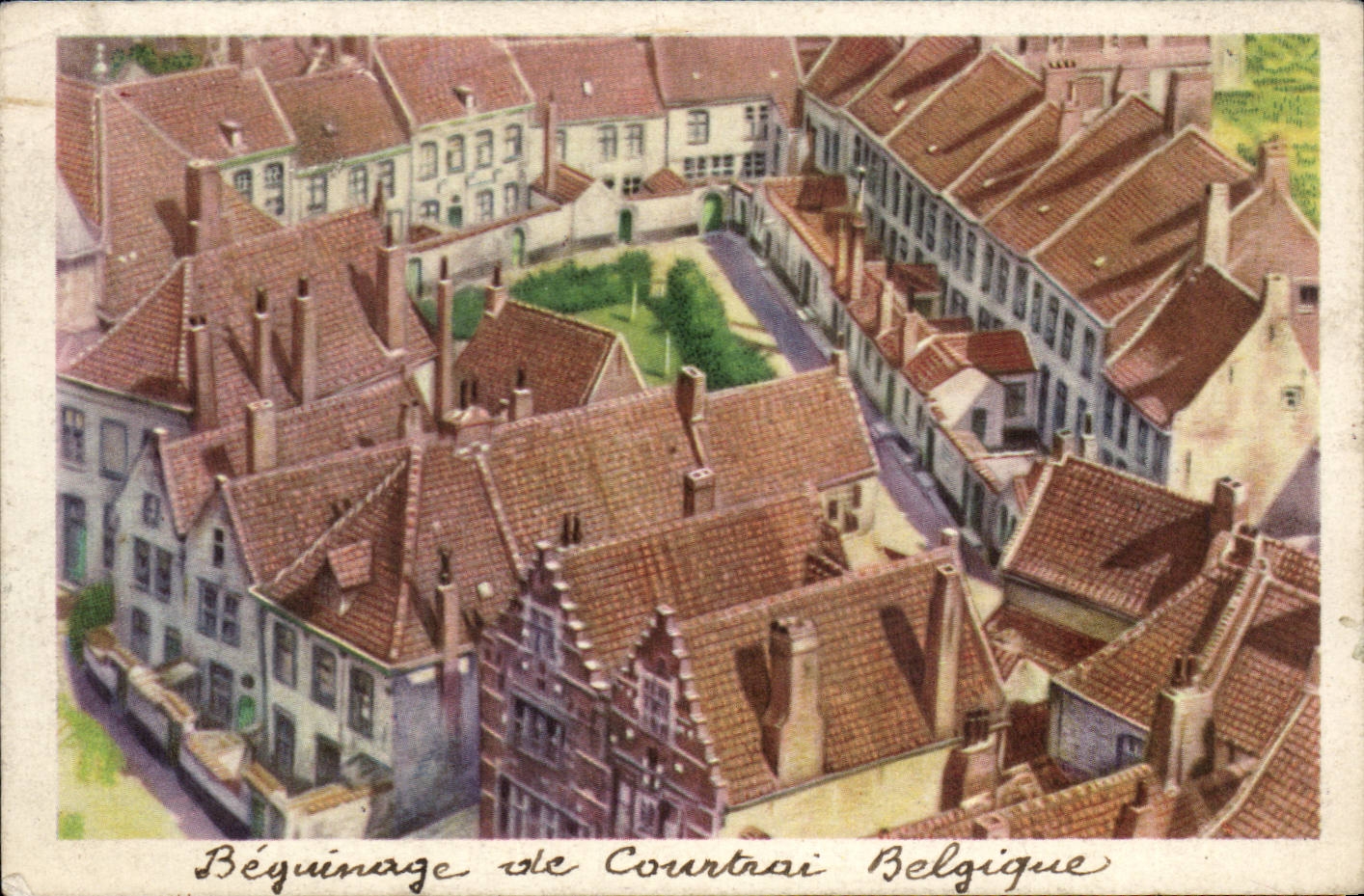 Feuillet format carte postale Belgique Beguinage de Coirtrai
