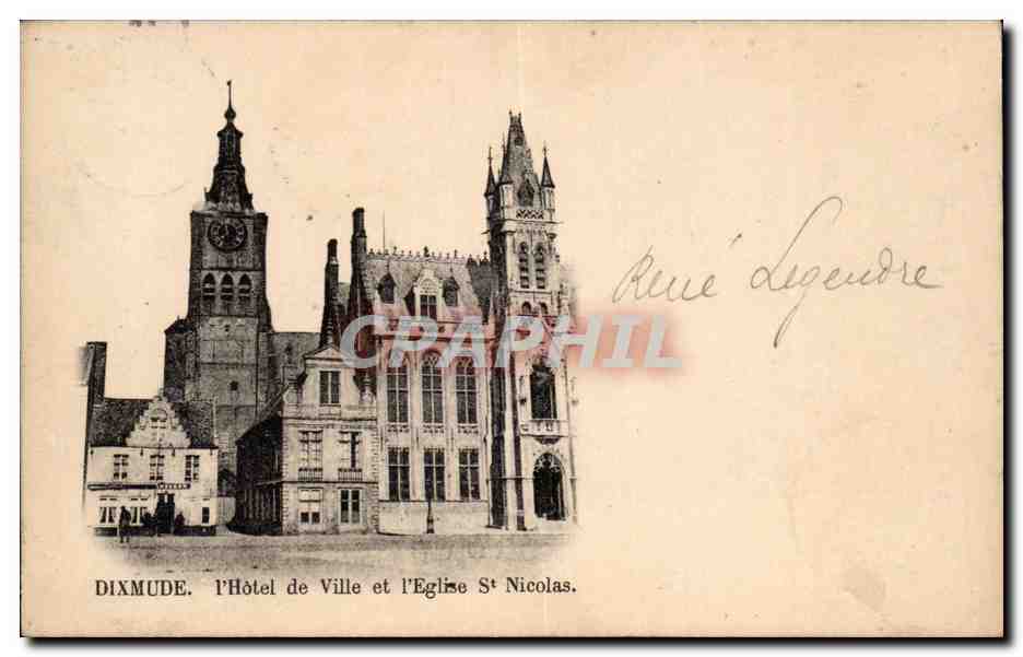 CPA Belgique Dixmude Hotel de ville et eglise St Nicolas