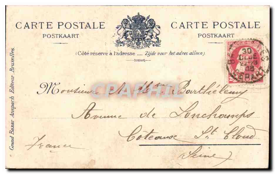 CPA Belgique Bruxelles Colonne du Congres — Verso