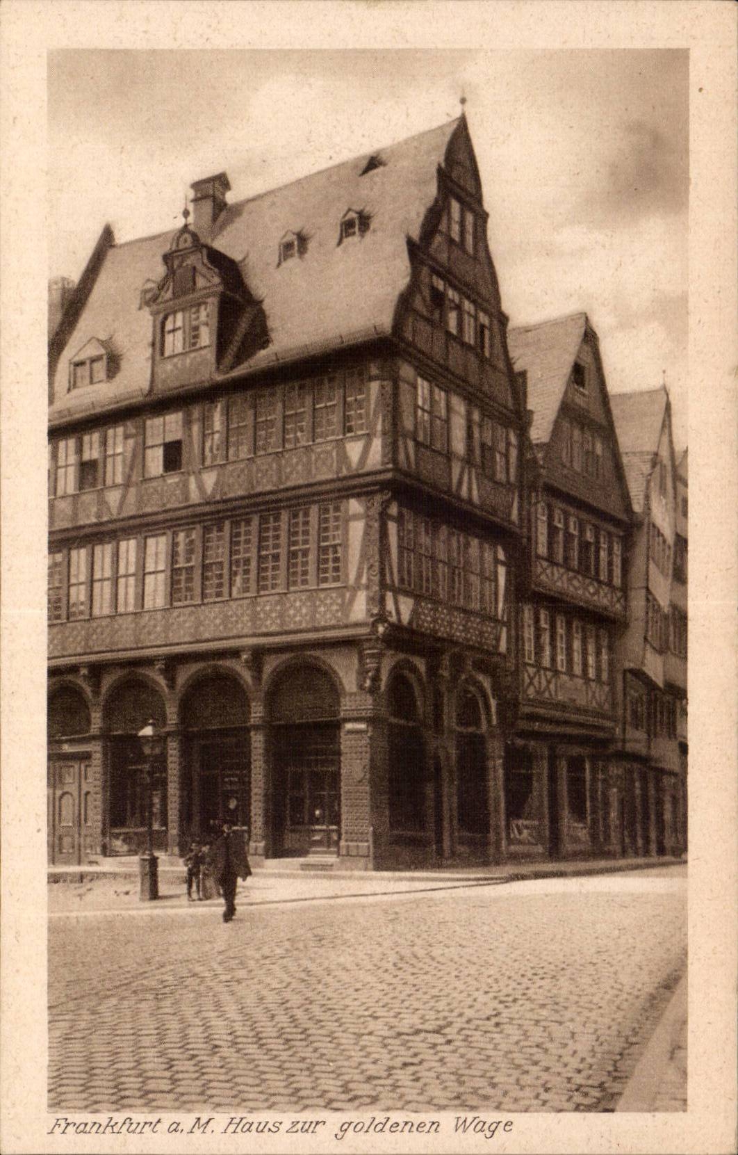 Frankfurt a.M. Haus zur goldenen Wage — view of the corner of a timber-framed building — Ludwig Klewitz, Nr. 36