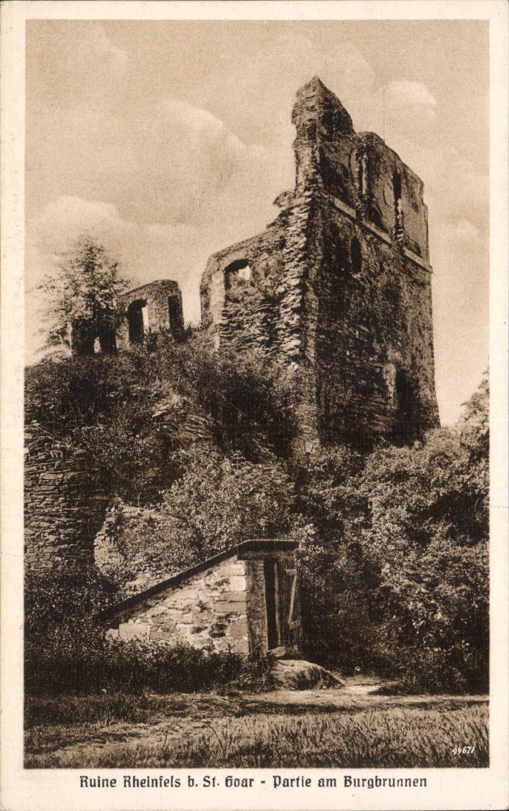 Ruiné de Rheinfels près de St. Goar — Partie du château au puits — éditeur Langer, St. Goarshausen