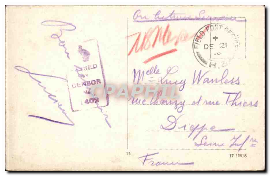 CPA Field Post office H 3 + cachet censure sur CPA Bonn Beethoven Denkmal — Rückseite