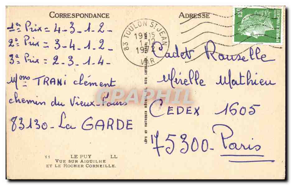 Vue sur Aiguilhe et le Rocher Corneille — Le Puy — éditeur LL — Verso