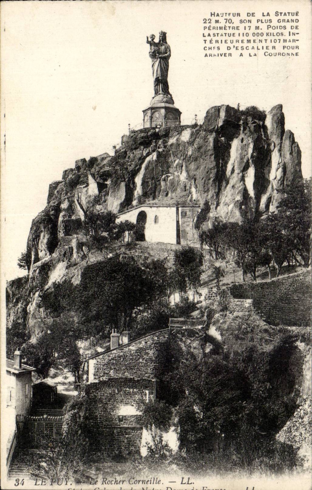 Le Puy - Le Rocher Corneille — Statue de Notre-Dame de France — LL, n°34