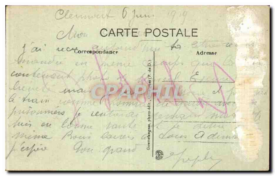 Les Ruines du Temple de Mercure et l'Observatoire — Puy-de-Dôme — G. d'O. — Verso