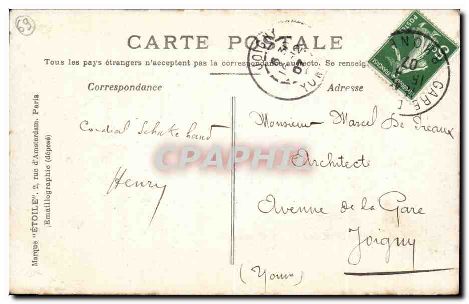 CPA Lyon Place des Jacobins — Verso