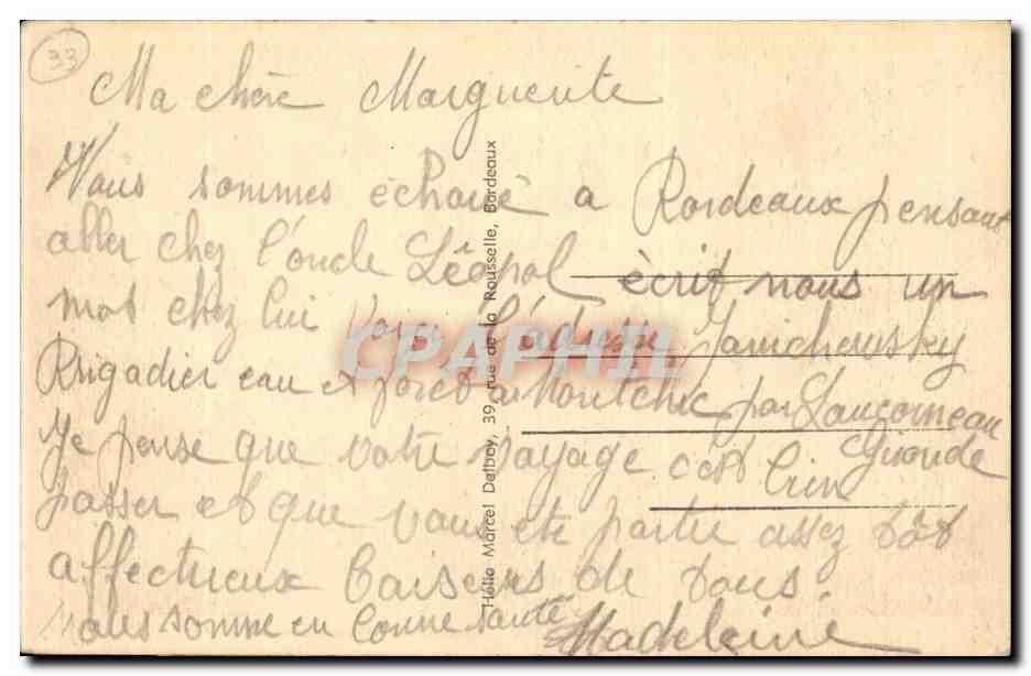 CPA Bordeaux Place des Quinconces — Verso