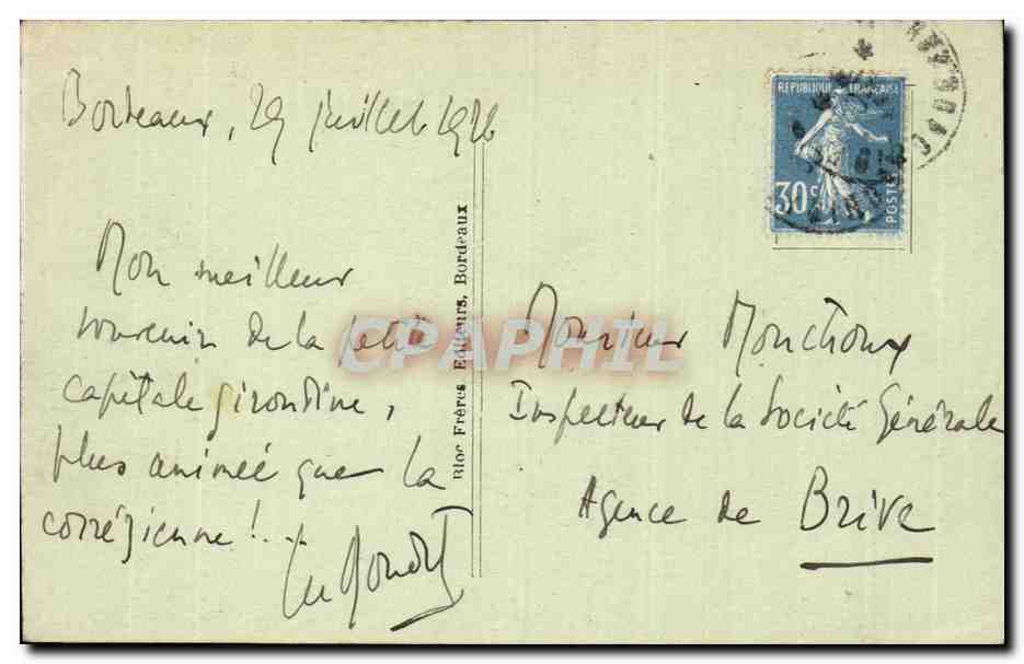 CPA Bordeaux La cathedrale et la Tour pey Berland — Verso