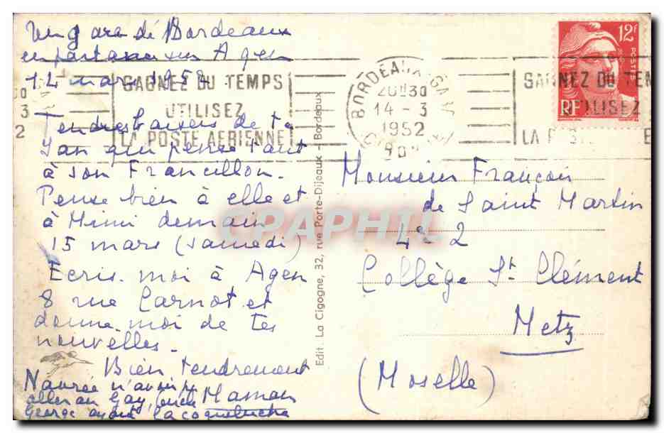 Bordeaux — Le Pont sur la Garonne — Éditeur La Cigogne, n° 151 — Rückseite